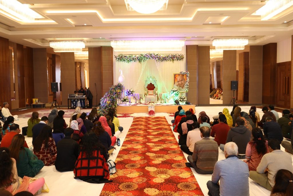 People gathered in a hall for an event